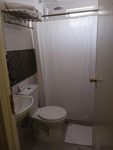 een kleine badkamer met een toilet en een wastafel bij Dignadice's Homestay in Coron