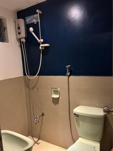 a bathroom with a shower with a toilet and a sink at My Hostel Boracay in Boracay