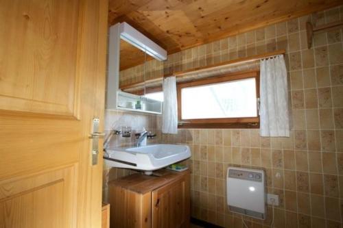 łazienka z umywalką i oknem w obiekcie Bauernhof Hasenbüel w mieście Sankt Peterzell