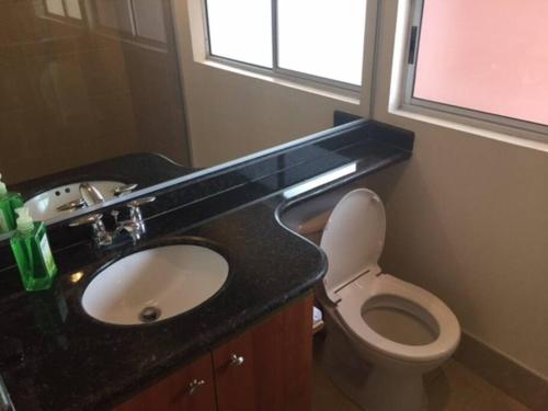 uma casa de banho com um lavatório e um WC em Exclusive Furnished Apartment 6 em Manizales