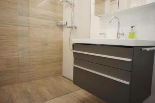 ein Bad mit einem Waschbecken und einer Dusche in der Unterkunft Residenza San Materno Apt 3 in Ascona