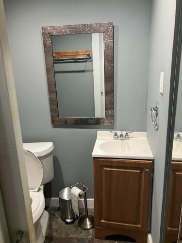 a bathroom with a toilet and a sink and a mirror at 3 Bedroom Villa in Hollywood Beach in Hollywood