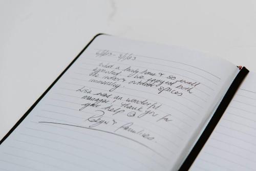 a piece of paper with handwriting on it at The Top Spot - A Modern All-Season Retreat in Mudgee