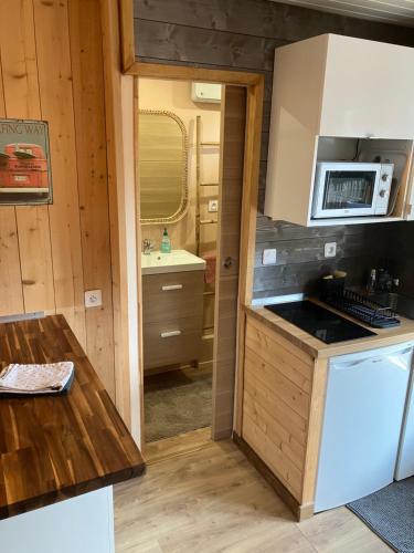 a kitchen in a tiny house at Appartements 2 Pièces Plage Sud à 200M in Lacanau-Océan