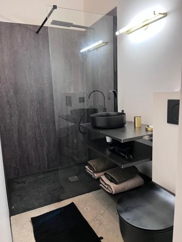 a bathroom with a sink and a shower at Refuges sous les toits in Bourg-Saint-Maurice