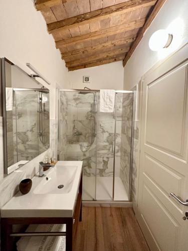 a bathroom with a sink and a shower at Locanda Dell'Oleificio in Mezzane di Sotto