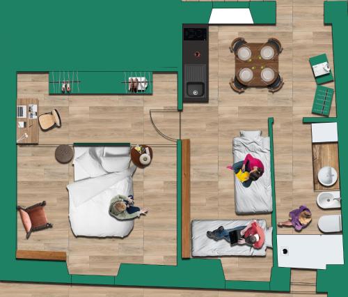 een plattegrond van een kamer met een bed bij Rasella44, Green Apartment in Rome