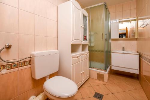 ein Bad mit einem WC und einer Dusche in der Unterkunft House Lucija in Rogoznica