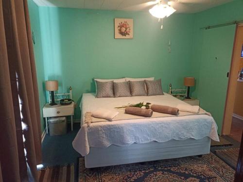 a bedroom with a bed with two pillows on it at Vaalaton in Oranjeville