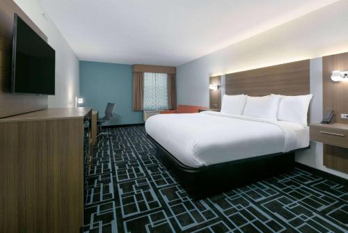 a hotel room with a large bed and a flat screen tv at Baymont by Wyndham Chattanooga Eastridge in East Ridge