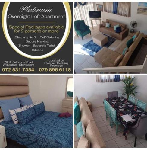 a collage of three pictures of a living room at Platinum Loft in Klerksdorp