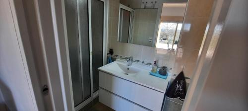 une salle de bain avec un lavabo et un miroir dans l'établissement Sarlat appartement, à Sarlat-la-Canéda