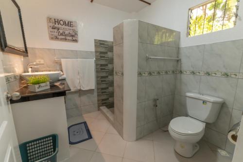 ein Bad mit einem WC, einer Dusche und einem Waschbecken in der Unterkunft Alona Apartments in Panglao