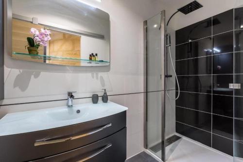 une salle de bain avec un lavabo et une douche dans l'établissement EasyLodge - Appartement 3 chambres Bordeaux, à Bordeaux
