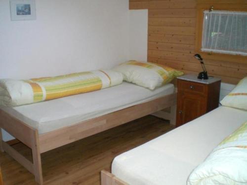 een kamer met 2 aparte bedden in een kamer bij Ferienwohnung "Margrit Ost" in Lauterbrunnen