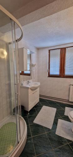 a bathroom with a shower and a sink at Samardzic House V in Plitvička Jezera