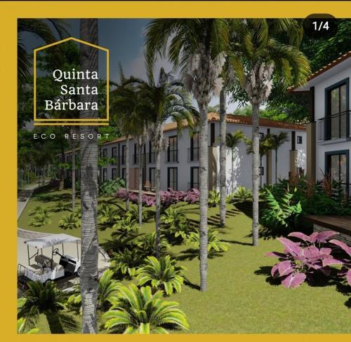 a rendering of a resort with palm trees and a sign at Resort em pirinopolis in Pirenópolis