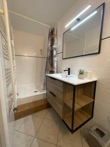 a bathroom with a sink and a shower and a tub at bas de Villa "Le Tiste" in Valensole