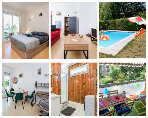 a collage of photos of a house with a pool at Les jardins de Rangueil, Parking, Métro, Piscine in Toulouse