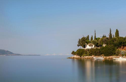 an island in the middle of a large body of water at The Beach House, Skaloma in Nafpaktos