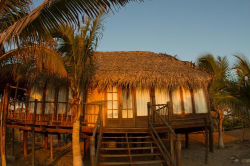 a small hut with a thatched roof and a palm tree at Vichayito Bungalows & Carpas by Aranwa Hotels in Vichayito