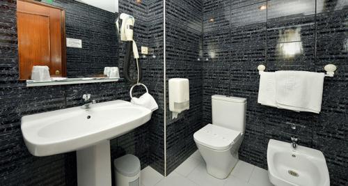 a bathroom with a sink and a toilet at Hotel El Molinón in Cangas del Narcea