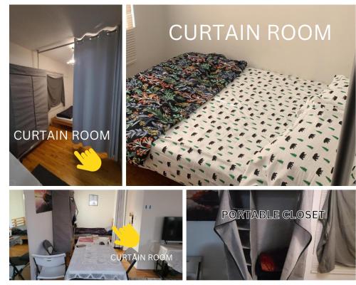 a collage of four pictures of a bed in a room at Nearby Beach House in El Segundo