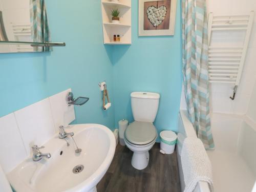 a bathroom with a toilet and a sink at Field View in Grimsby