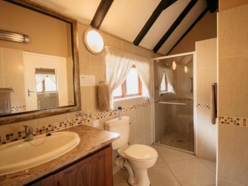 y baño con aseo, lavabo y ducha. en Blue Zone Leisure at Mount Sheba, en Pilgrim's Rest