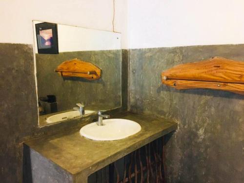 een badkamer met een wastafel en een spiegel bij Eth Mansala in Sigiriya