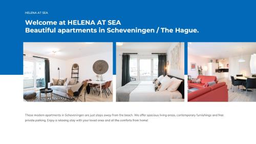 a collage of two pictures of a living room and a bedroom at Helena at Sea Apartments in Scheveningen