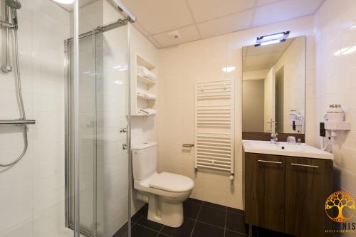 e bagno con servizi igienici, lavandino e doccia. di Adonis Dijon Maison Internationale a Digione