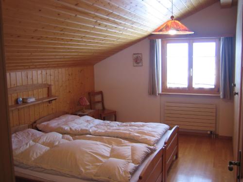 a bedroom with two beds and a window at Dachwohnung Unterem Hoereli in Vals