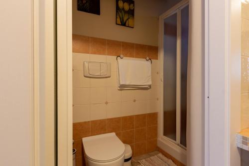 a bathroom with a toilet and a shower at Al Campanaro b&b in Taurasi