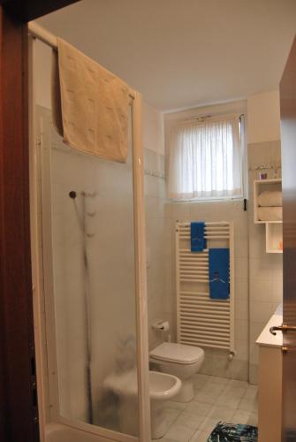 ein kleines Bad mit einem WC und einer Dusche in der Unterkunft Il porticciolo in Bellano