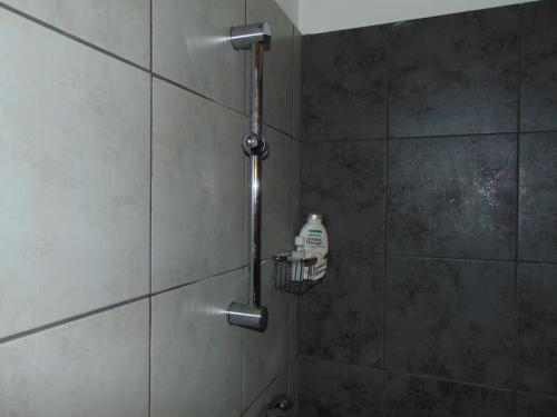 una ducha con una botella de detergente en una cabina de ducha en Metropolis A1-Γοητευτική Σουίτα, en Atenas