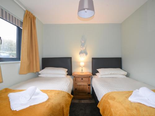 two beds sitting next to each other in a room at Sunnyside at Coomb Bank Farm in Axminster