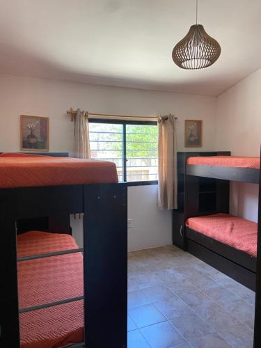 a room with two bunk beds and a window at Las Cholas in La Paloma