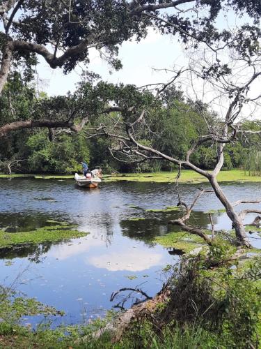 a person in a boat on a river at Wilpattu Green Cabin in Achchamulai