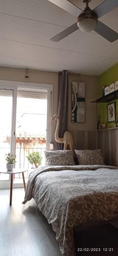 a bedroom with a bed and a ceiling fan at Apartment Oliver in Calella