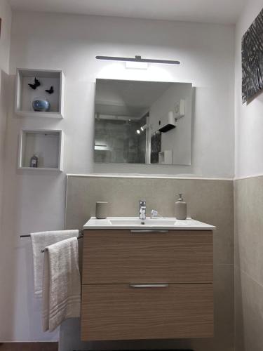 uma casa de banho com um lavatório e um espelho em Noralù House em Grottaferrata