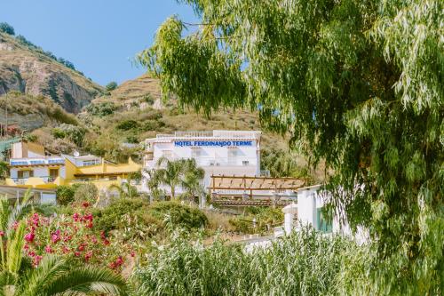 a building on a hill with flowers and trees at Hotel Ferdinando Beach & Thermal Spa in Ischia