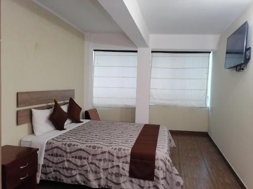 1 dormitorio con 1 cama y TV en Hotel Plaza Barranca, en Barranca