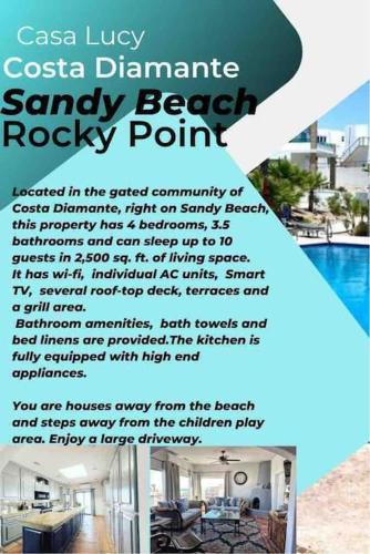 a flyer for a sandy beach rocky point resort at LUX 3 MASTER BDROOM ON SANDY BEACH w NO CLEAINING FEE in Puerto Peñasco