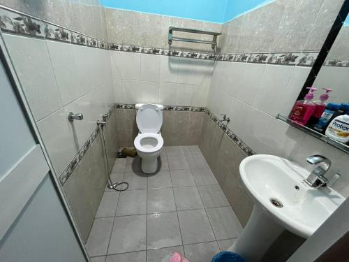 a bathroom with a toilet and a sink at D'Rhu Homestay with 2 aircond in Bachok