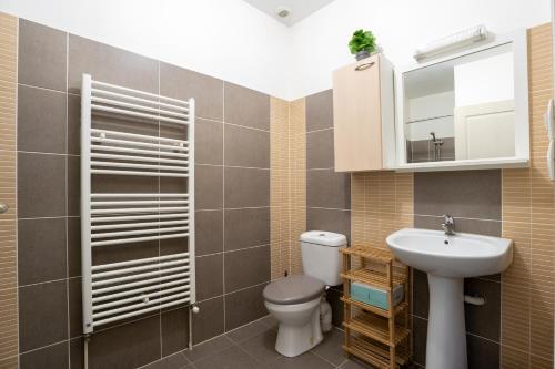 ein Bad mit einem WC und einem Waschbecken in der Unterkunft L'Arbre Rouge & L'Arbre Vert in Jonzac