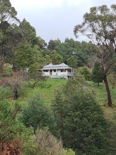 a large house on a hill in a field at Foster - Nature Retreat - Nippards Nature Cottage in Boolarong