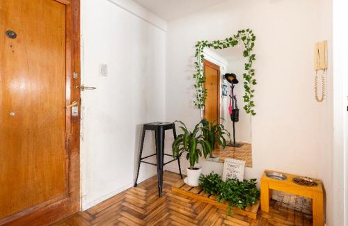 Habitacion Privada en depto centro في قرطبة: ممر به براز ونباتات في غرفة