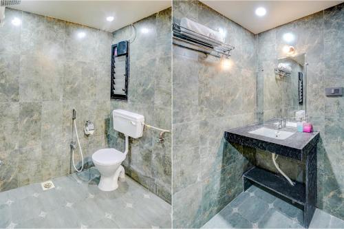 a bathroom with a toilet and a sink at FabHotel Viva House - Talegaon in Pune