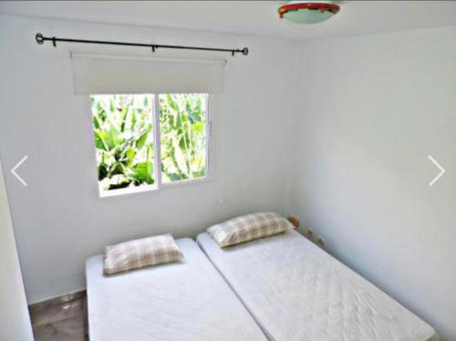 Cama en habitación con ventana en Apartamento El Tejar, en Tazacorte